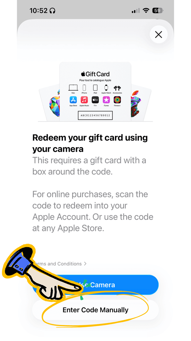 Enter Code Manually button
